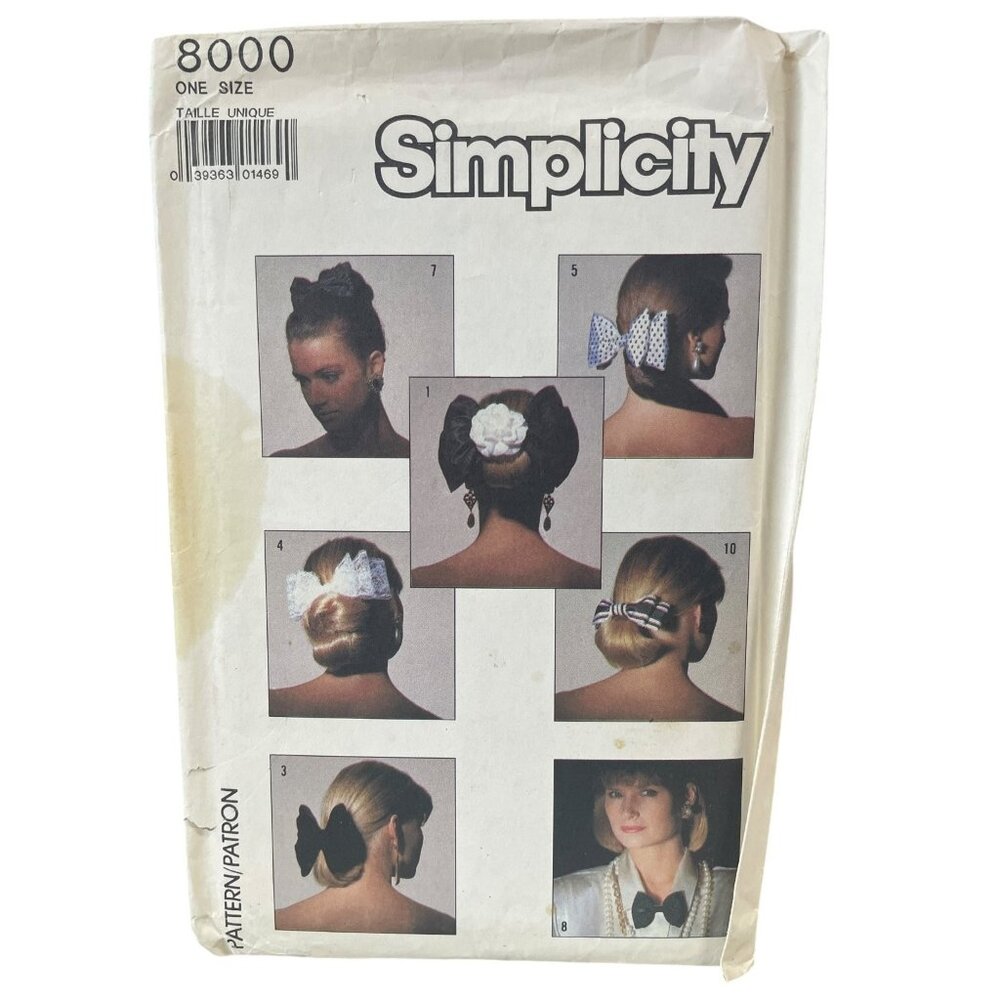 Simplicity 8000 Hair Bow Sewing Pattern One‎ Size Vintage
